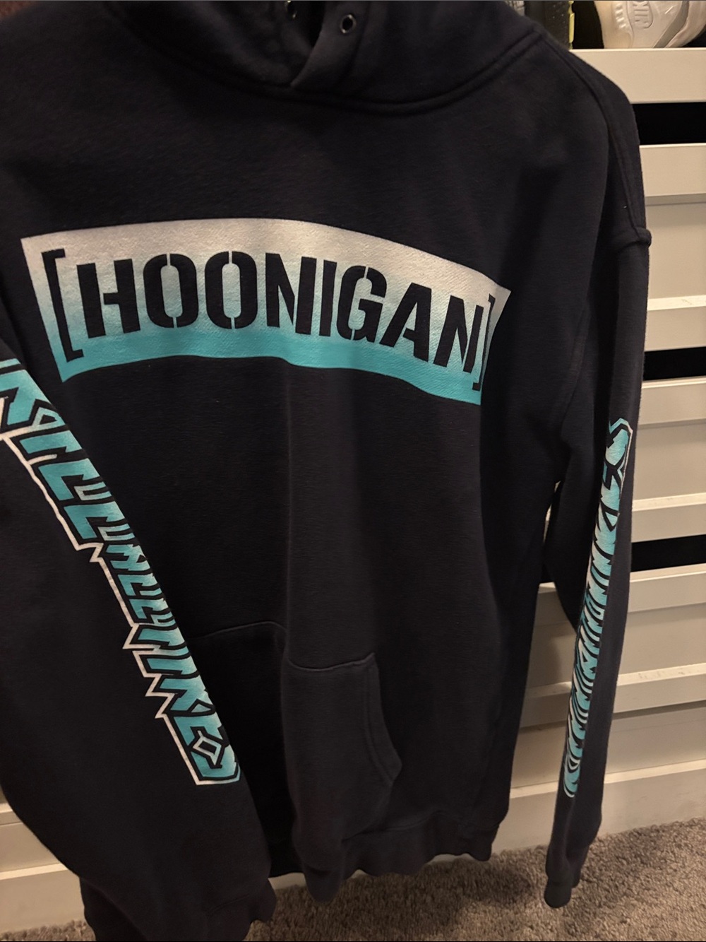 Men’s Black Hoonigan Hoodie with Teal Logo